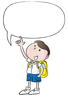 Çizgi film çocuğu elinde boş bir afiş tutuyor.