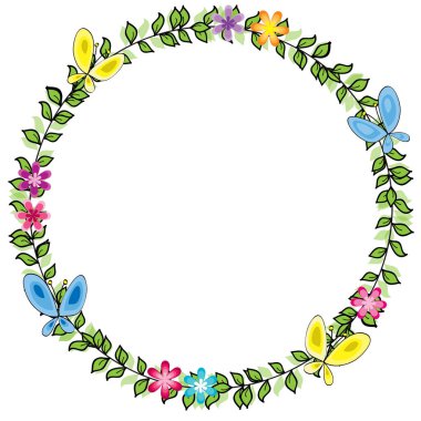 Çiçekli ve yapraklı suluboya çelenk