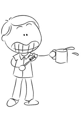 Fırçalı bir çocuğun çizgi roman vektör çizimi