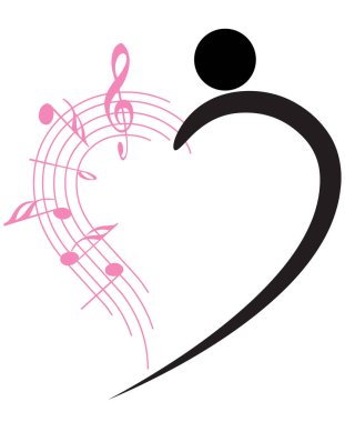 Bir kalbin vektör çizimi ve müzik notaları