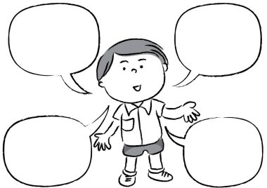 Bir erkek ve bir kızın konuşma baloncuğu olan siyah beyaz çizgi film çizimi