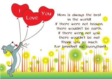 Sevimli kuşlar ve balonlarla Sevgililer Günü kartı