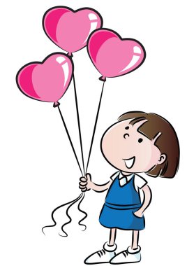 Kalp balonları olan tatlı bir kız.