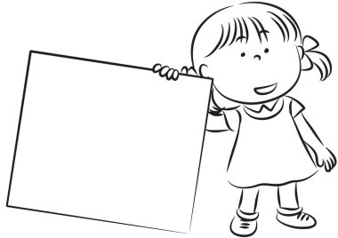 Elinde boş bir pankart tutan küçük bir kızın resmi.