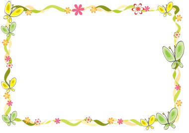 Çerçevede çiçekler ve kelebekler