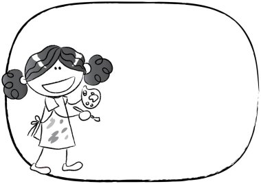 Bir kızın el çizimi çiziminin siyah-beyaz çizimi