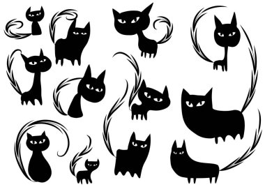 Beyaz arkaplan, vektör, illüstrasyon üzerinde izole şirin kedi düz simgeleri seti