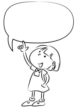 Çizgi film kızı elinde boş bir konuşma balonu tutuyor.