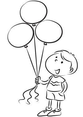 Elinde balon tutan bir kızın siyah-beyaz çizimi