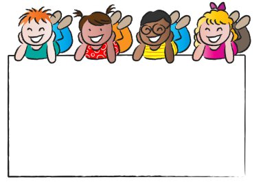 Boş afişi olan çocuklar