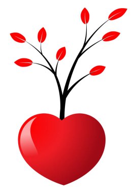 kırmızı kalp, bir yay ve bir çiçek.