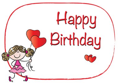 Sevgililer günün kutlu olsun. Güzel karikatür kızı ve kalplerle.