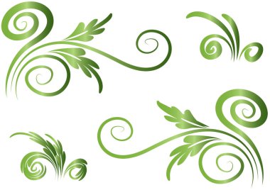 Yeşil çiçekli elementlerin vektör kümesi