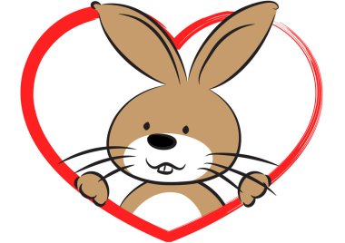 Kırmızı kalpli şirin bir tavşan.