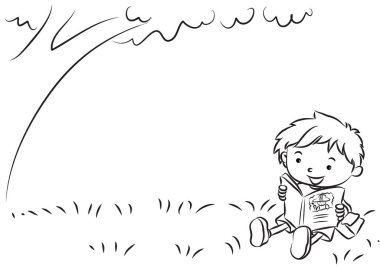 Kitap okuyan bir çocuğun resmi.