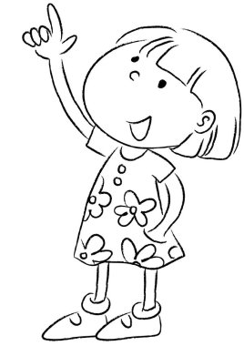 Siyah beyaz bir çizgi film çizimi koşan bir çocuğun