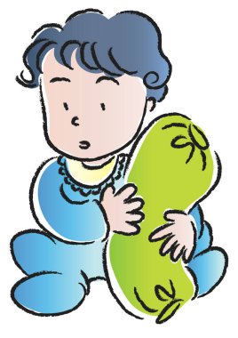 Yastıklı küçük bir çocuğun resmi 