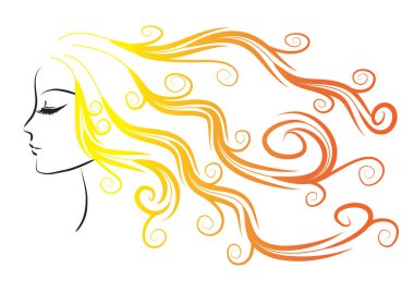 Güzel kadın yüzü, uzun saçlı.