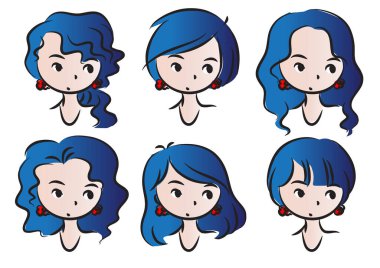 Çizgi filmlerdeki sevimli kızların vektör çizimi