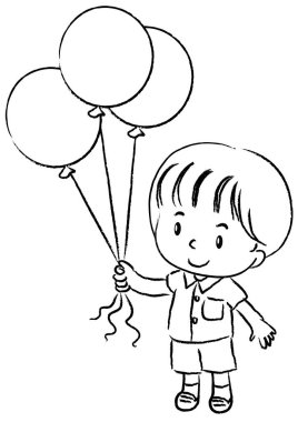 Elinde balon olan küçük tatlı bir kızın siyah-beyaz çizimleri.