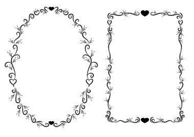 Siyah ve beyaz çiçek çerçevelerinin vektör kümesi