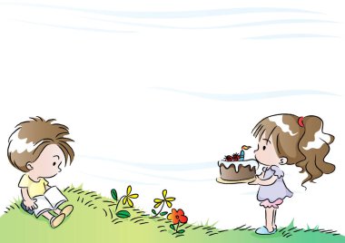 Tarlada bir kızla bir oğlanın resmi.