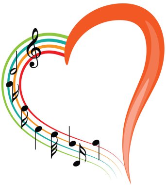 Bir müzik notası ve kalbin vektör çizimi  