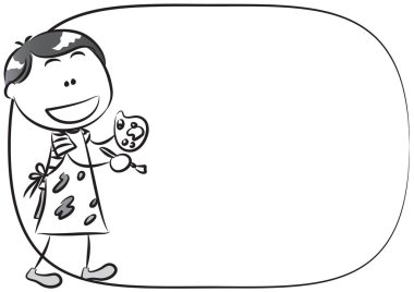 Boyalı ve boş tabelası olan mutlu çocuk çizgi filmi.