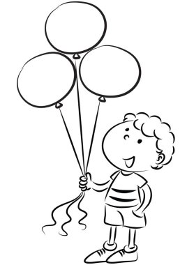 Küçük çocuk elinde balon tutuyor