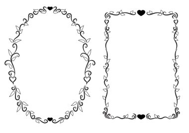 Siyah ve beyaz çiçek çerçevelerinin vektör kümesi
