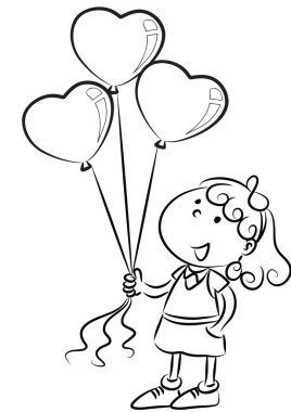 Sevimli küçük kız balon tutuyor.