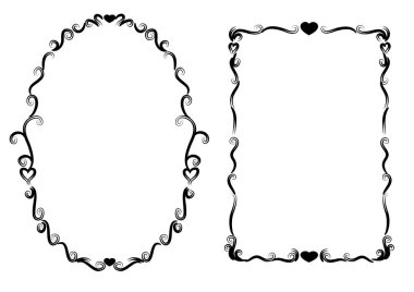 Siyah ve beyaz vektör çerçeveleri kümesi.