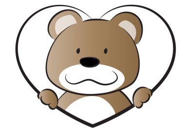 Beyaz arka planda kırmızı kalbi olan bir oyuncak ayı.