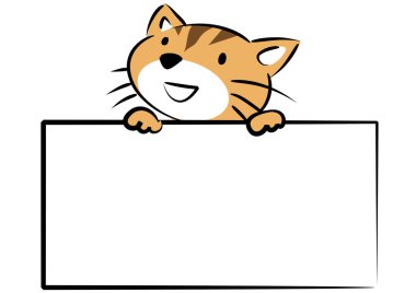 bir kedinin çizgi film çizimi ve boş beyaz işaret 