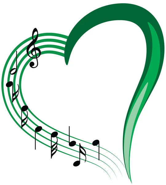 Zielone Nuty Muzyczne Sercem — Wektor stockowy