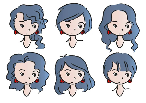 Vector Set Girls Face — Stock Vector