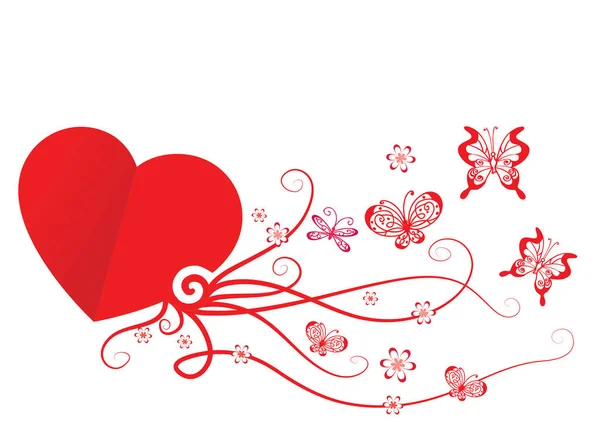情人节卡片上有红心和花朵 — 图库矢量图片