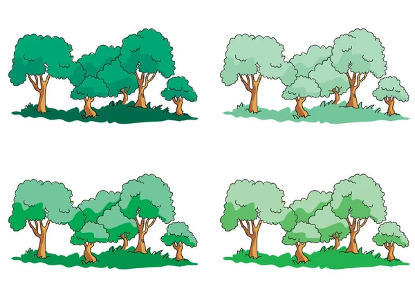Σύνολο Δέντρων Κινουμένων Σχεδίων Που Απομονώνονται Λευκό Φόντο — Διανυσματικό Αρχείο