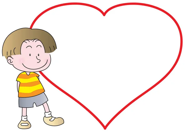 Niño Dibujos Animados Con Corazón — Vector de stock