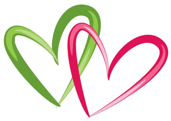 Barevné Ploché Logo Dvěma Dekorativními Srdci Koncept Lásky — Stockový vektor