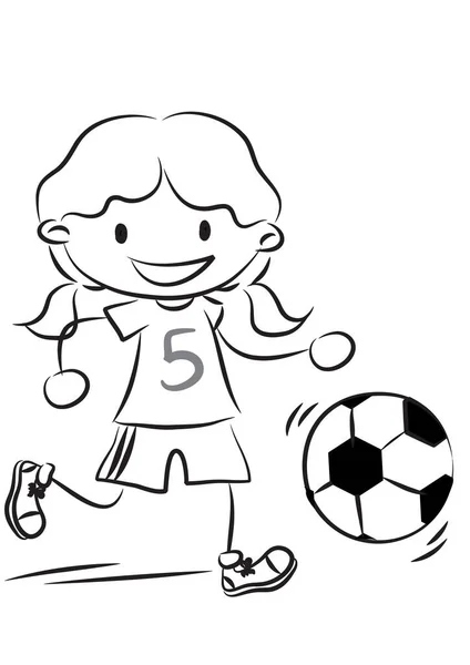 Девушка Футболист Мячом Черной Униформой — стоковый вектор