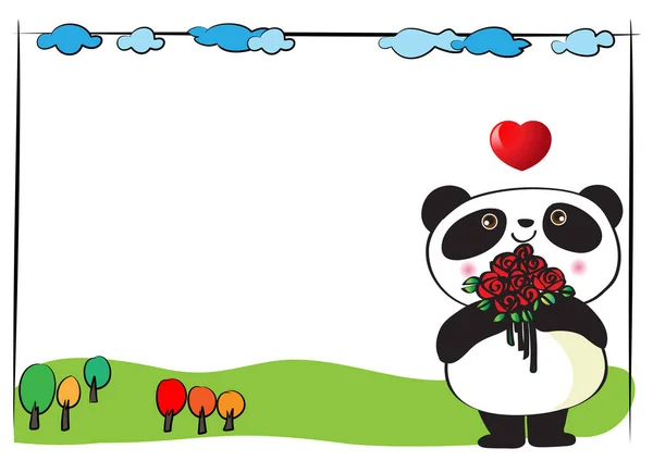 Carino Cartone Animato Panda Con Banner Bianco — Vettoriale Stock