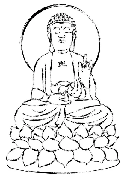 Zeichnung Von Cartoon Flachen Buddha Vektor Illustration Religion Des Buddhismus — Stockvektor