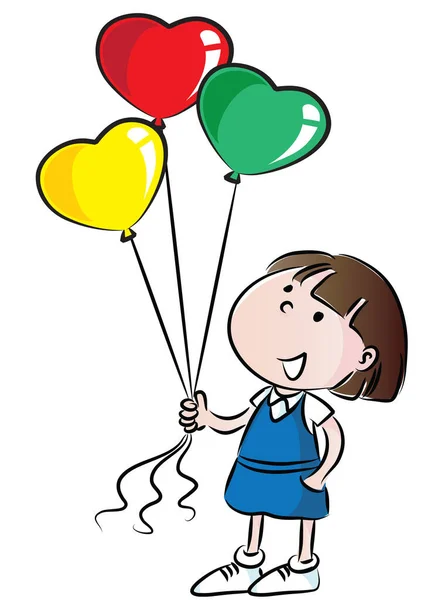 Mignonne Petite Fille Avec Ballon — Image vectorielle