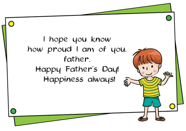 Illustration Boy Text Happy Fathers Day — Stock Vector