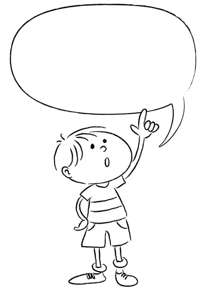 Illustration Eines Kleinen Jungen Mit Einer Leeren Sprechblase — Stockvektor