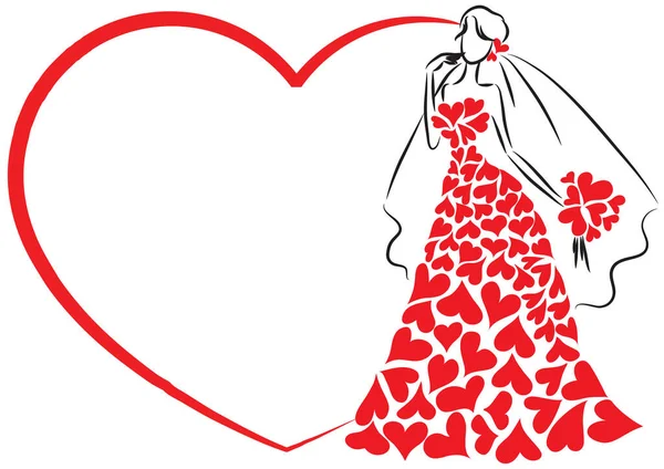 Tarjeta Del Día San Valentín Con Corazón Una Mujer Vestido — Vector de stock