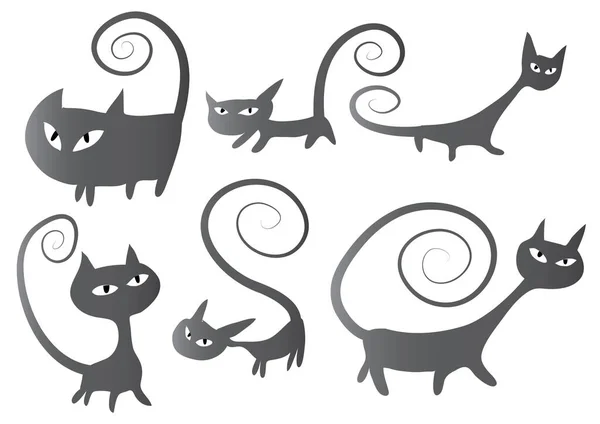Set Schattige Katten Platte Pictogrammen Geïsoleerd Witte Achtergrond Vector Illustratie — Stockvector