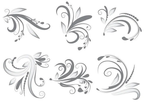Conjunto Elementos Florales Blanco Negro Ilustración Vectorial — Vector de stock