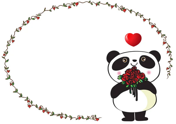 Bonito Panda Flores — Vetor de Stock